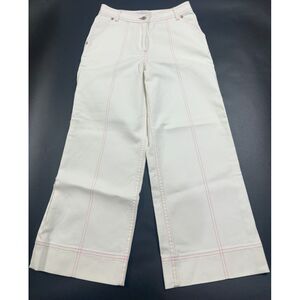 Something Navy NWOT White Pink Stitch High Rise Crop Wide Leg Jeans Size 4